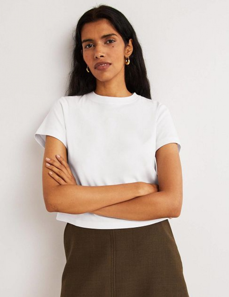 White Women's Boden Cropped Cotton T-Shirt | 18745DXWJ