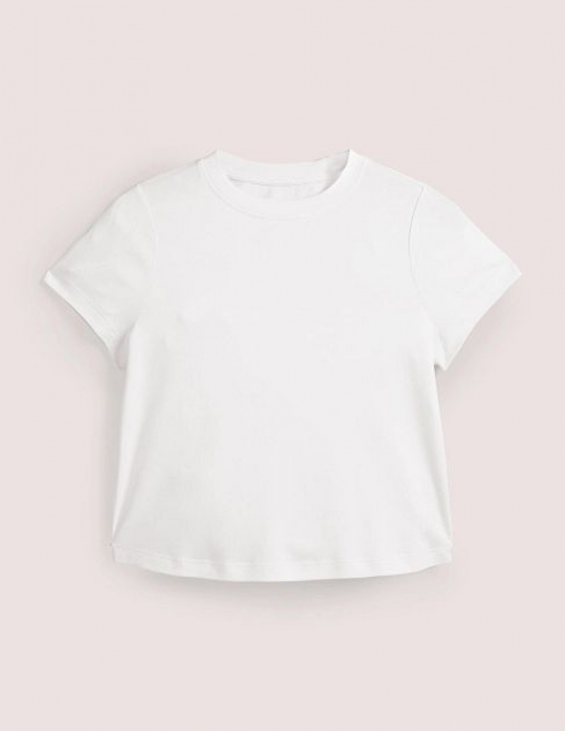 White Women's Boden Cropped Cotton T-Shirt | 18745DXWJ