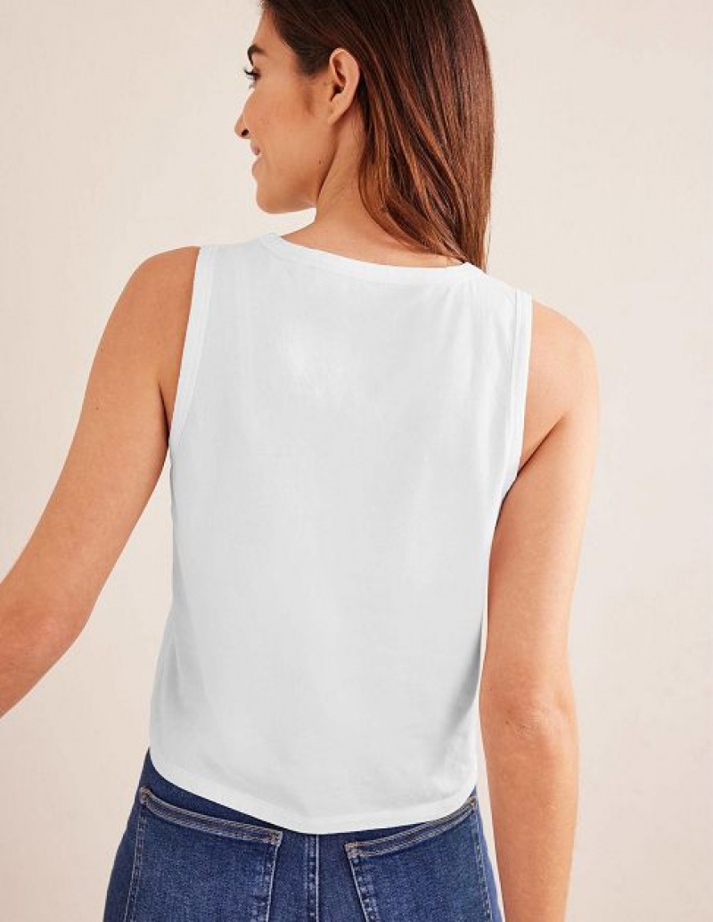 White Women's Boden Cropped Cotton Tanks | 54823HSVE