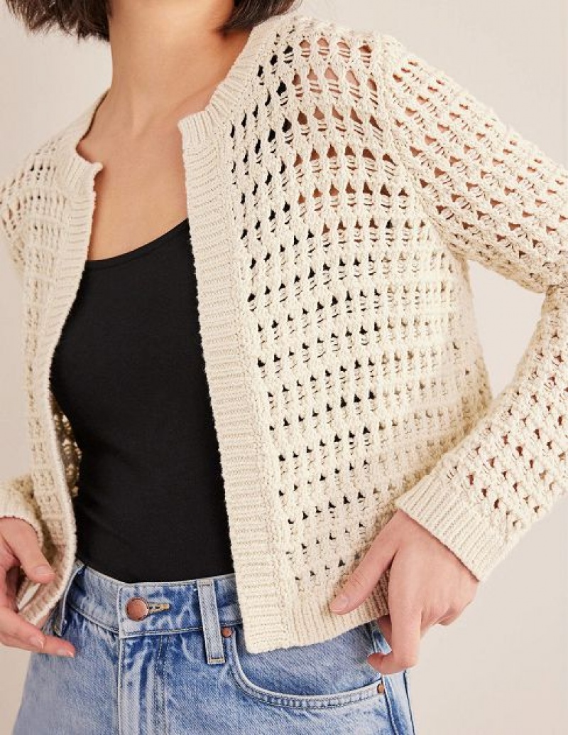 White Women's Boden Cropped Crochet Cardigan | 29481EJAB