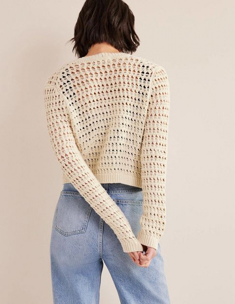 White Women's Boden Cropped Crochet Cardigan | 29481EJAB