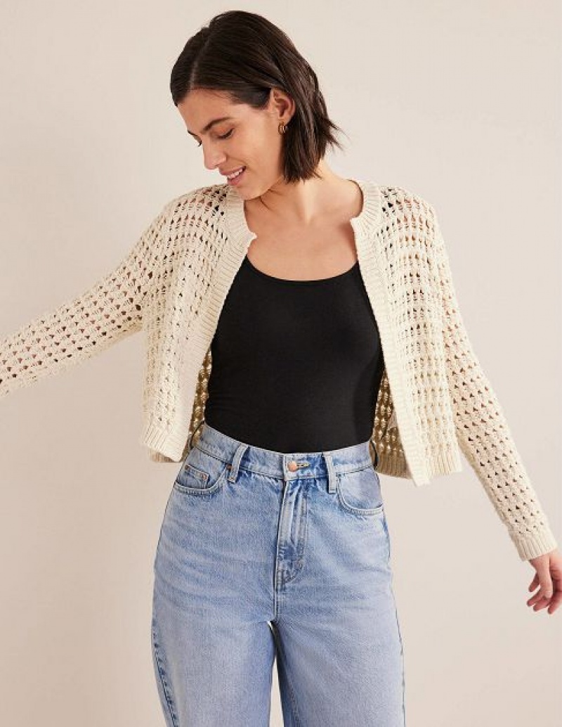 White Women's Boden Cropped Crochet Cardigan | 29481EJAB