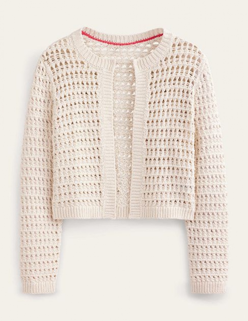 White Women's Boden Cropped Crochet Cardigan | 29481EJAB