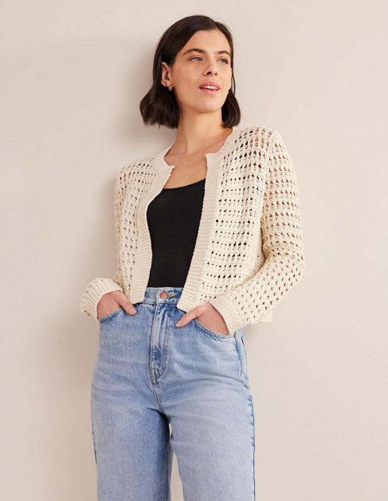 White Women\'s Boden Cropped Crochet Cardigan | 29481EJAB