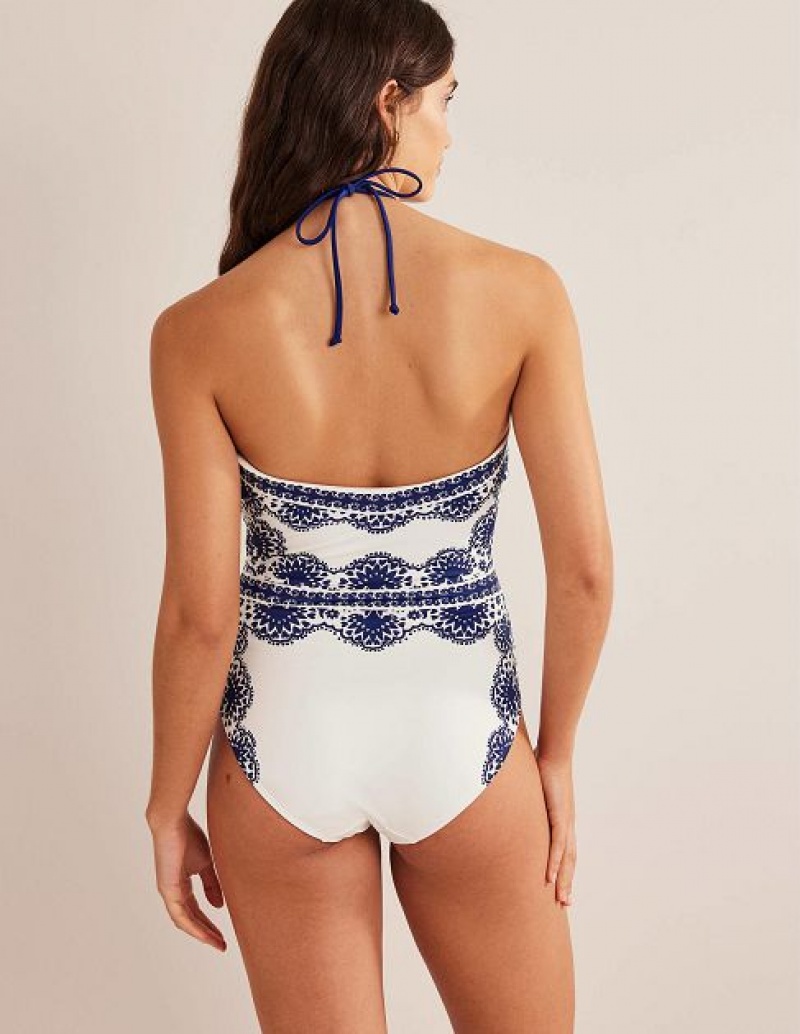 White Women's Boden Cut-out Detail String Swimsuits | 27630QLGO