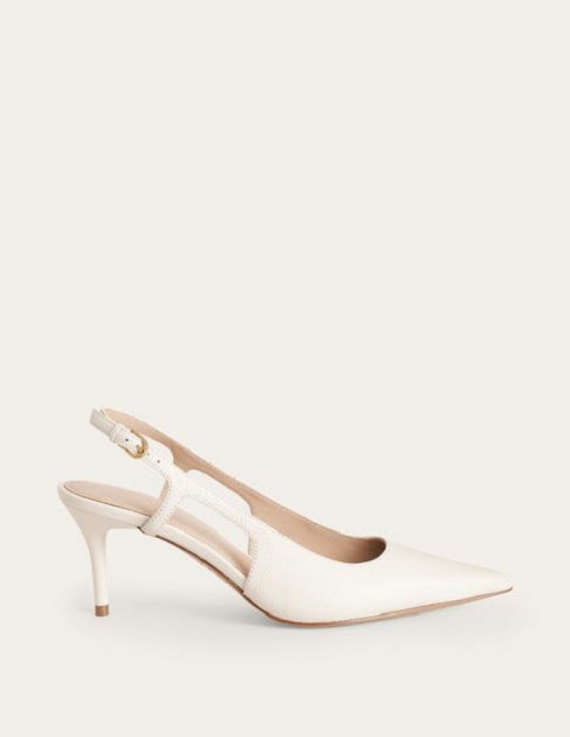 White Women's Boden Cut-out Sling Back Heels | 54270RQGE