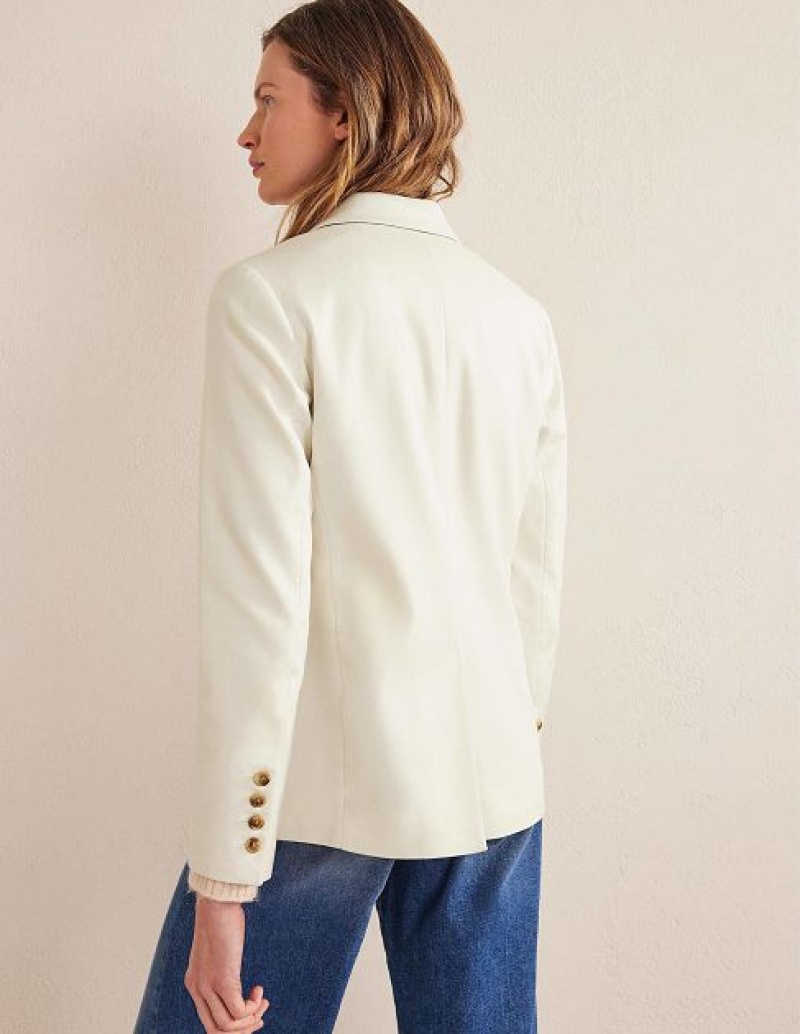 White Women's Boden Double Breasted Twill Blazers | 38497BQKJ