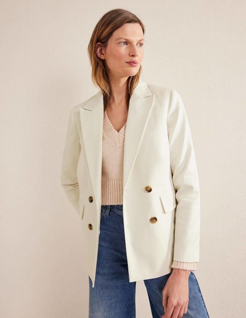 White Women's Boden Double Breasted Twill Blazers | 38497BQKJ