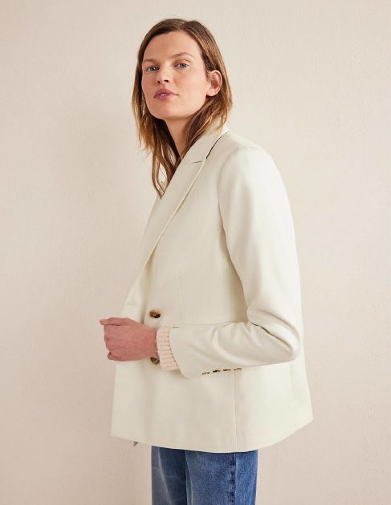 White Women's Boden Double Breasted Twill Blazers | 38497BQKJ