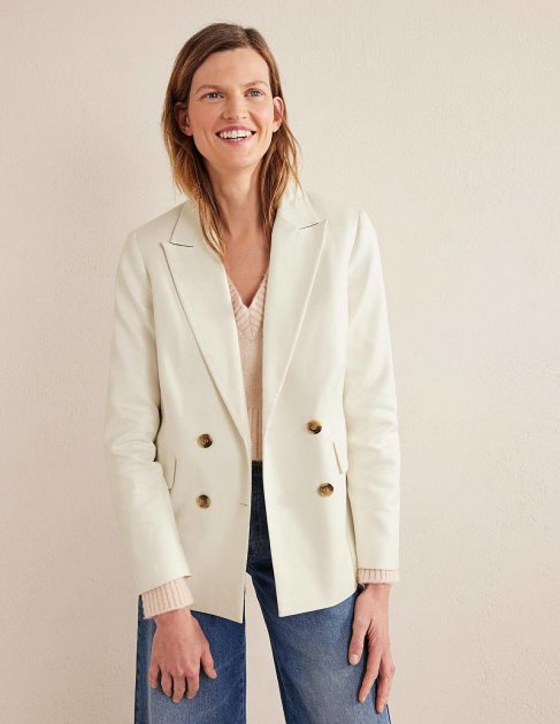 White Women\'s Boden Double Breasted Twill Blazers | 38497BQKJ