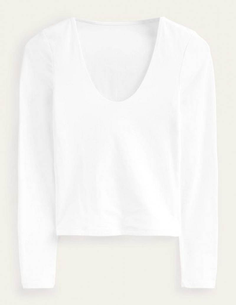 White Women's Boden Double Layer Scoop Neck Tops | 70682YPFJ