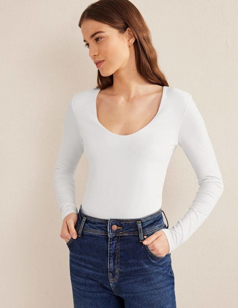 White Women\'s Boden Double Layer Scoop Neck Tops | 70682YPFJ