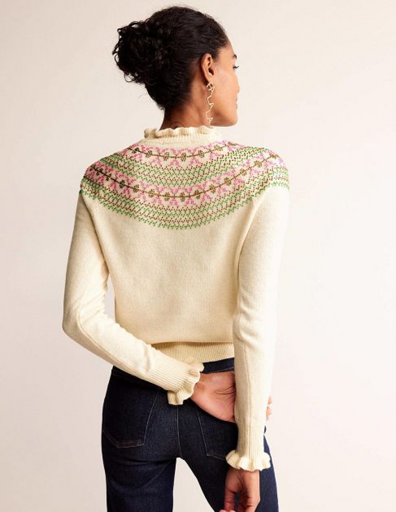 White Women's Boden Embellished Yoke Sweaters | 40625DGOA