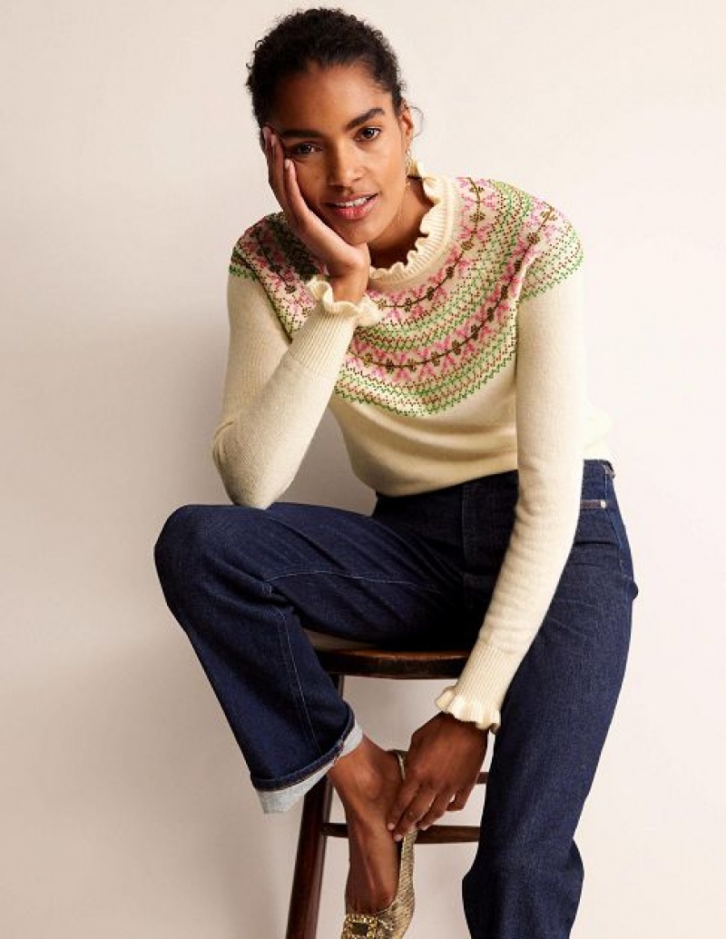 White Women's Boden Embellished Yoke Sweaters | 40625DGOA