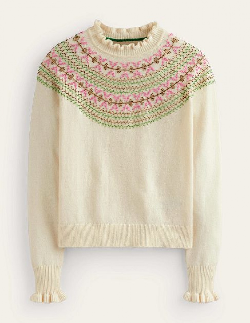 White Women's Boden Embellished Yoke Sweaters | 40625DGOA