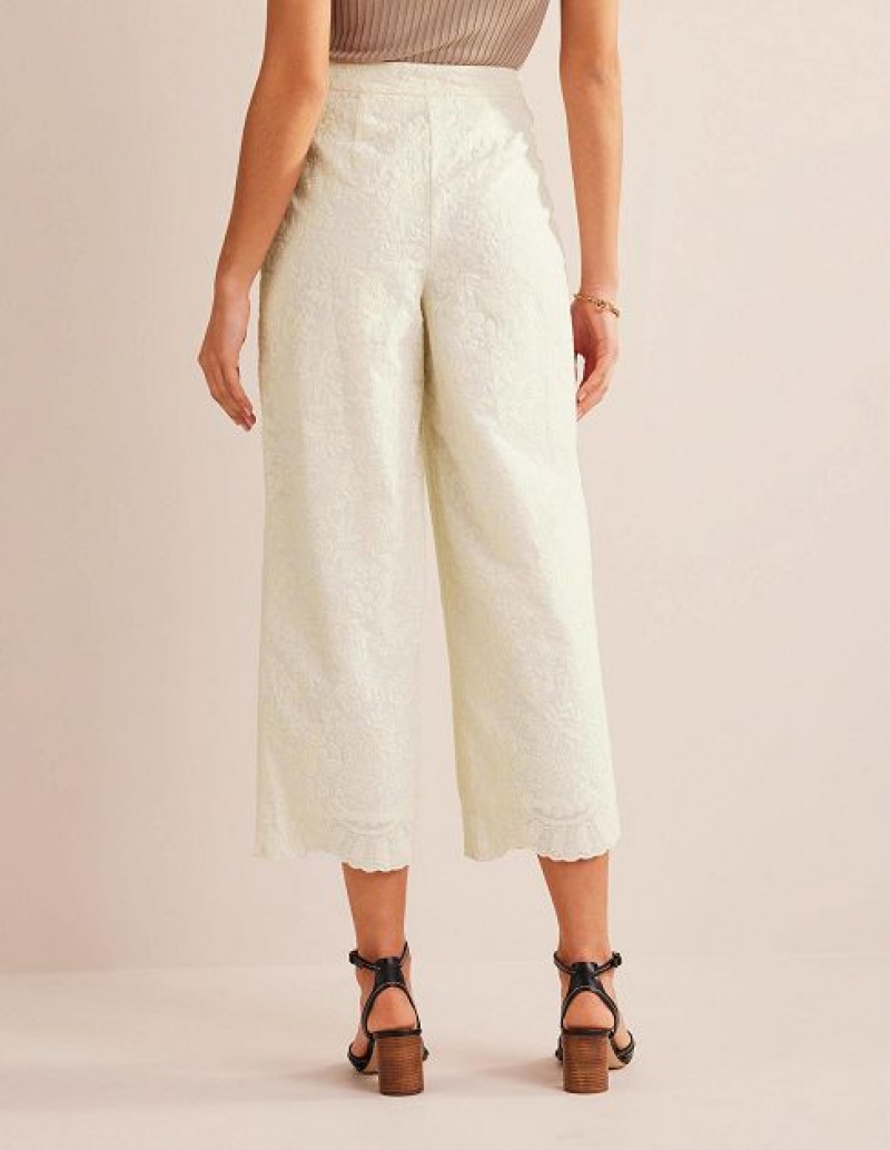 White Women's Boden Embroidered Wide Leg Pants | 51479HAMF