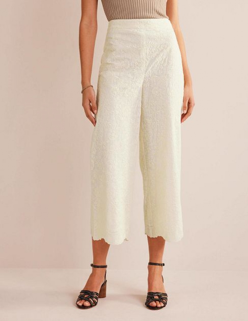 White Women's Boden Embroidered Wide Leg Pants | 51479HAMF