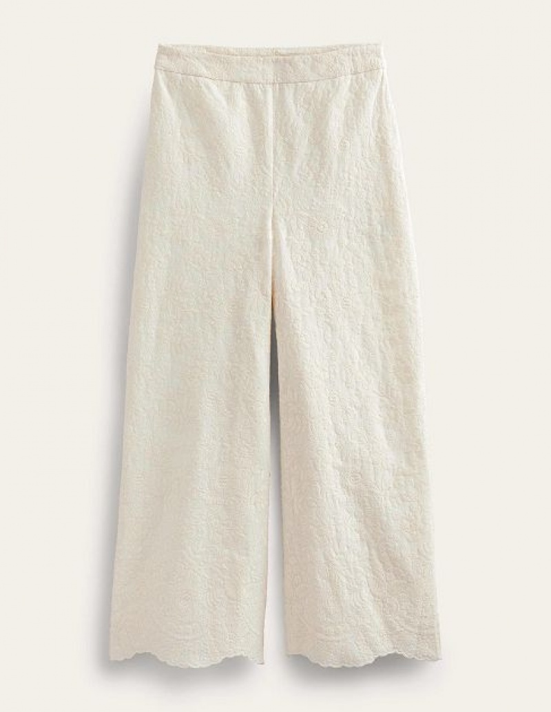 White Women's Boden Embroidered Wide Leg Pants | 51479HAMF