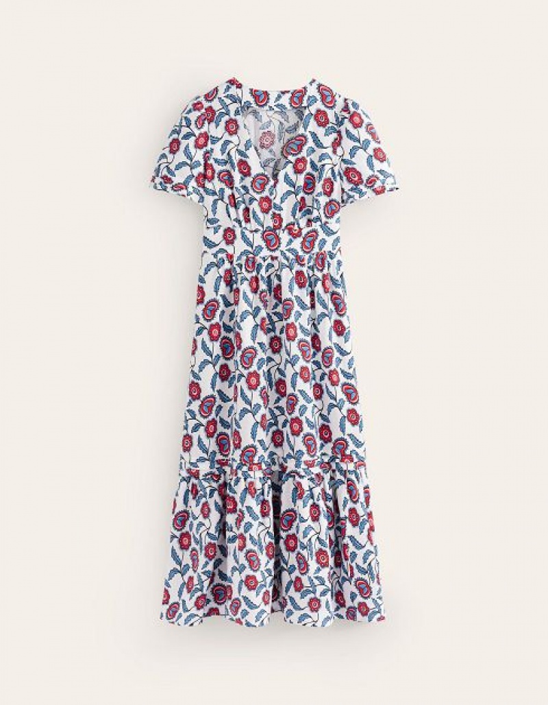 White Women's Boden Eve Linen Midi Dress | 37458TYMJ