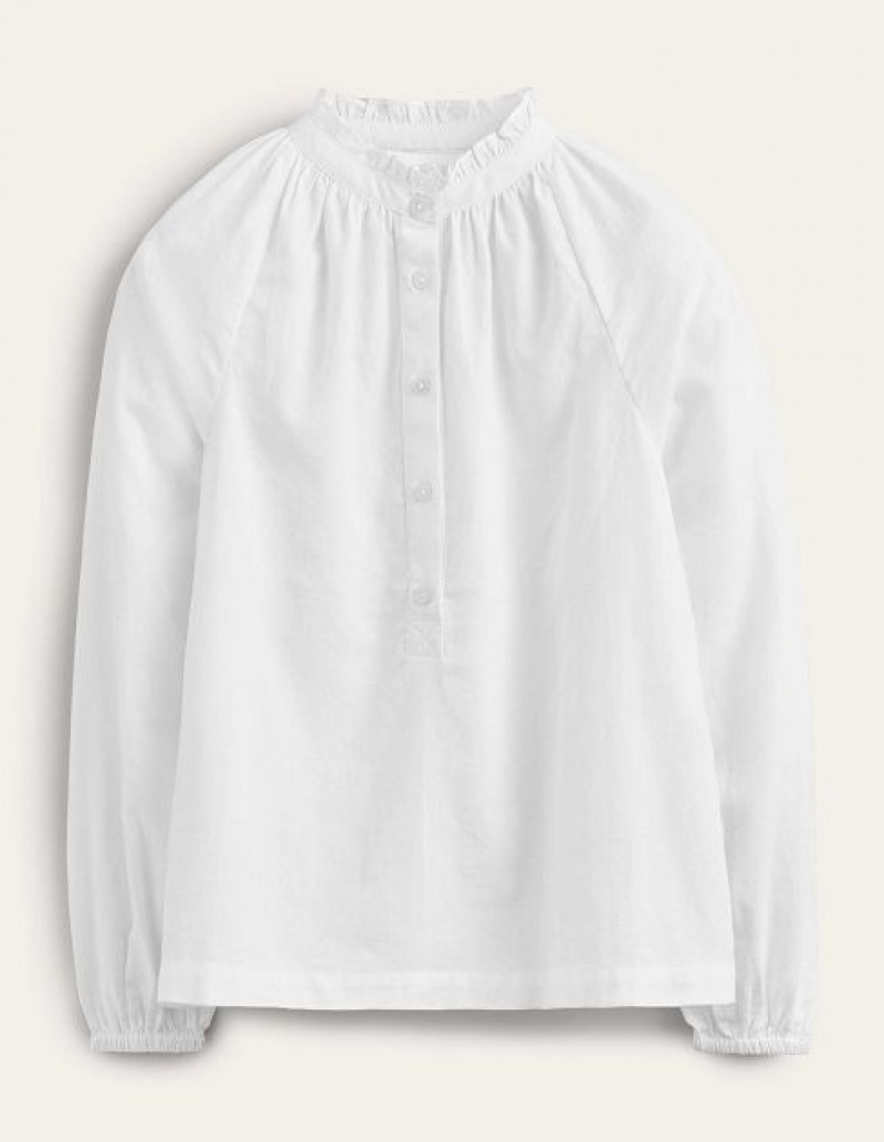 White Women's Boden Everyday Cotton Popover Shirts | 17329OFPE