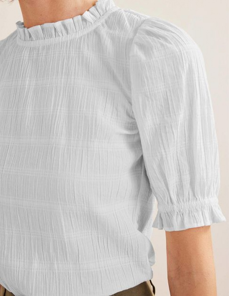 White Women's Boden Fitted Textured Tops | 13925IARY