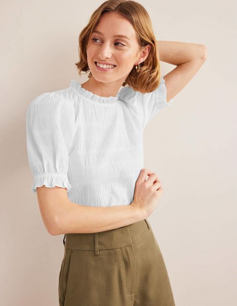 White Women's Boden Fitted Textured Tops | 13925IARY