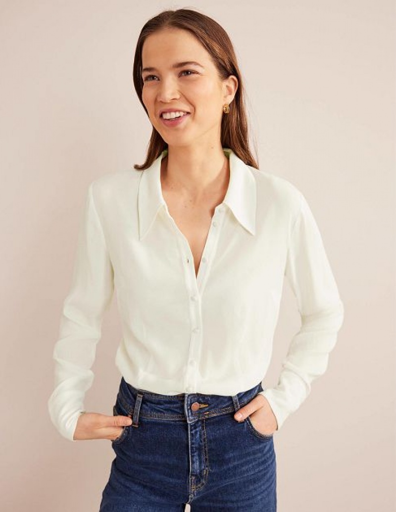 White Women's Boden Fitted Workwear Shirts | 45780SAZW