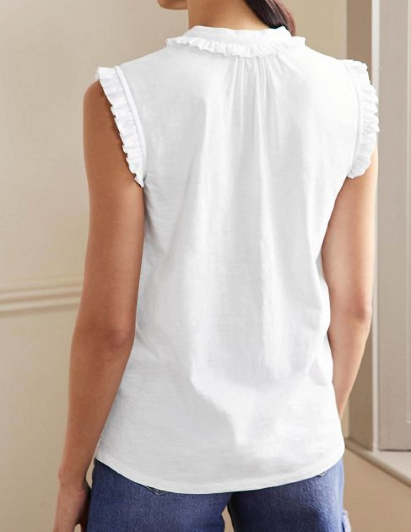 White Women's Boden Frill Detail Grown On Shirts | 93047DPNV