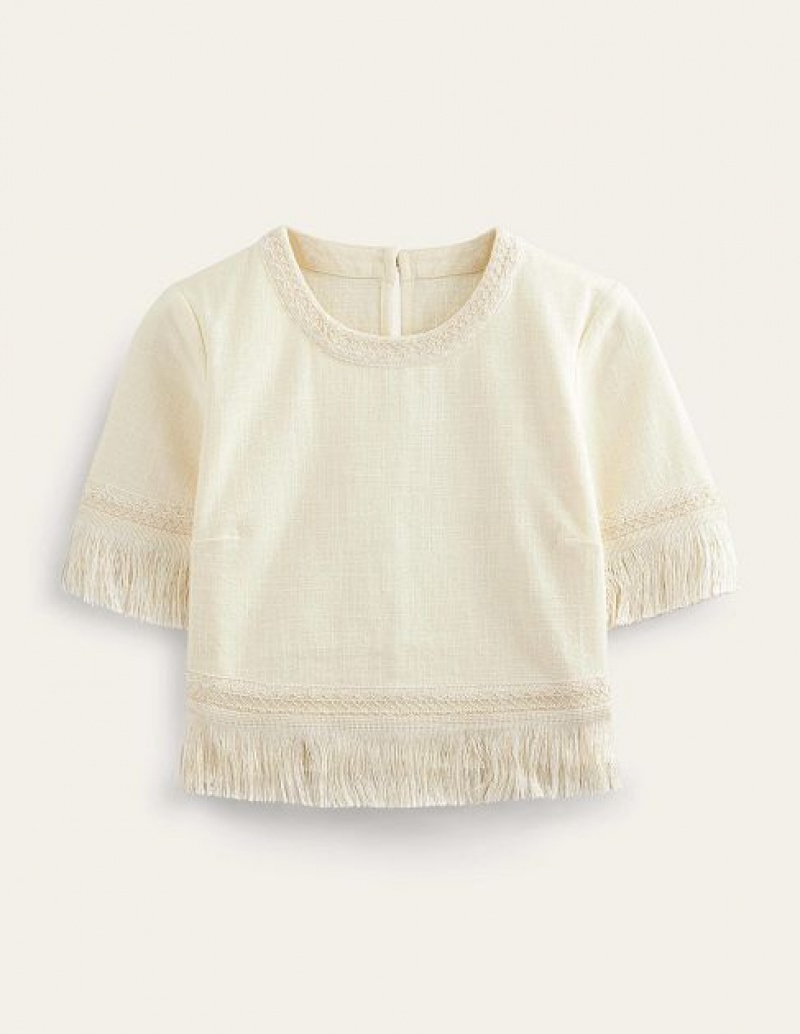 White Women's Boden Fringe Trim Tops | 10876MQEO