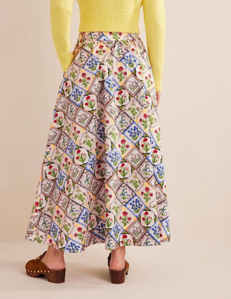 White Women's Boden Full Printed Skirts | 91804SNLU