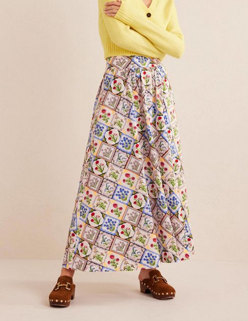 White Women's Boden Full Printed Skirts | 91804SNLU