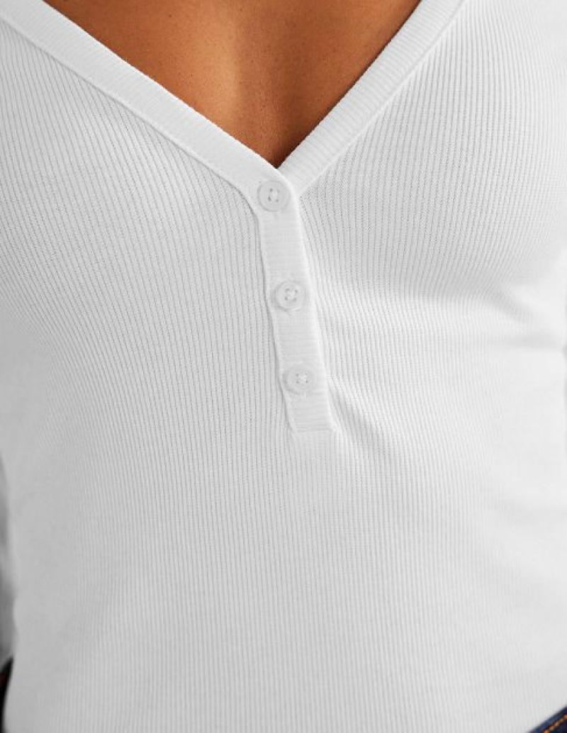 White Women's Boden Henley Ribbed Tops | 67039LSXG