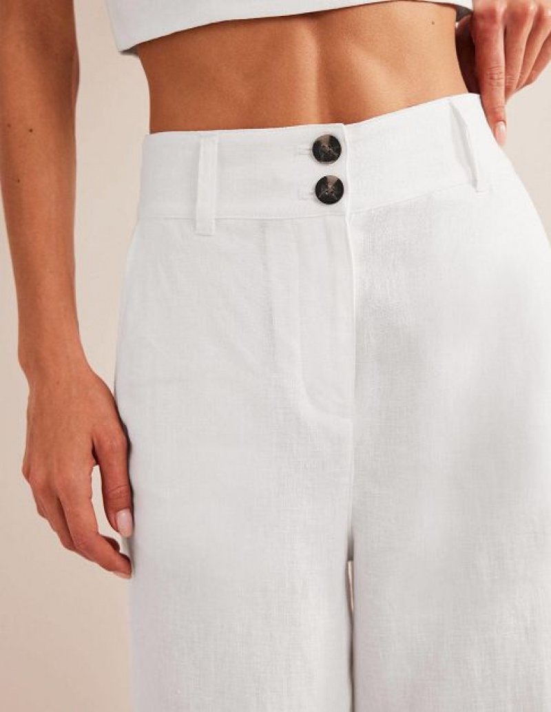 White Women's Boden Highbury Linen Pants | 46531SKDT