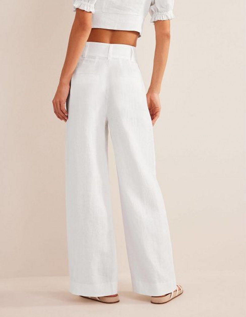 White Women's Boden Highbury Linen Pants | 46531SKDT