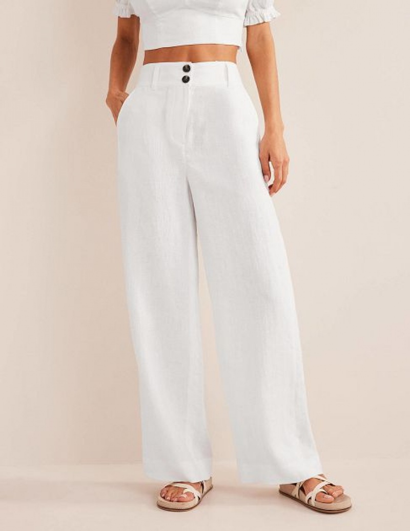 White Women's Boden Highbury Linen Pants | 46531SKDT