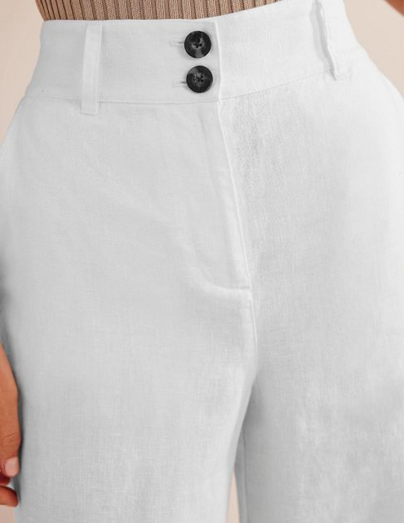 White Women's Boden Highbury Linen Pants | 46531SKDT