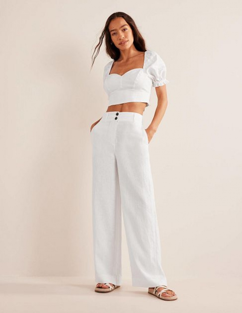 White Women\'s Boden Highbury Linen Pants | 46531SKDT