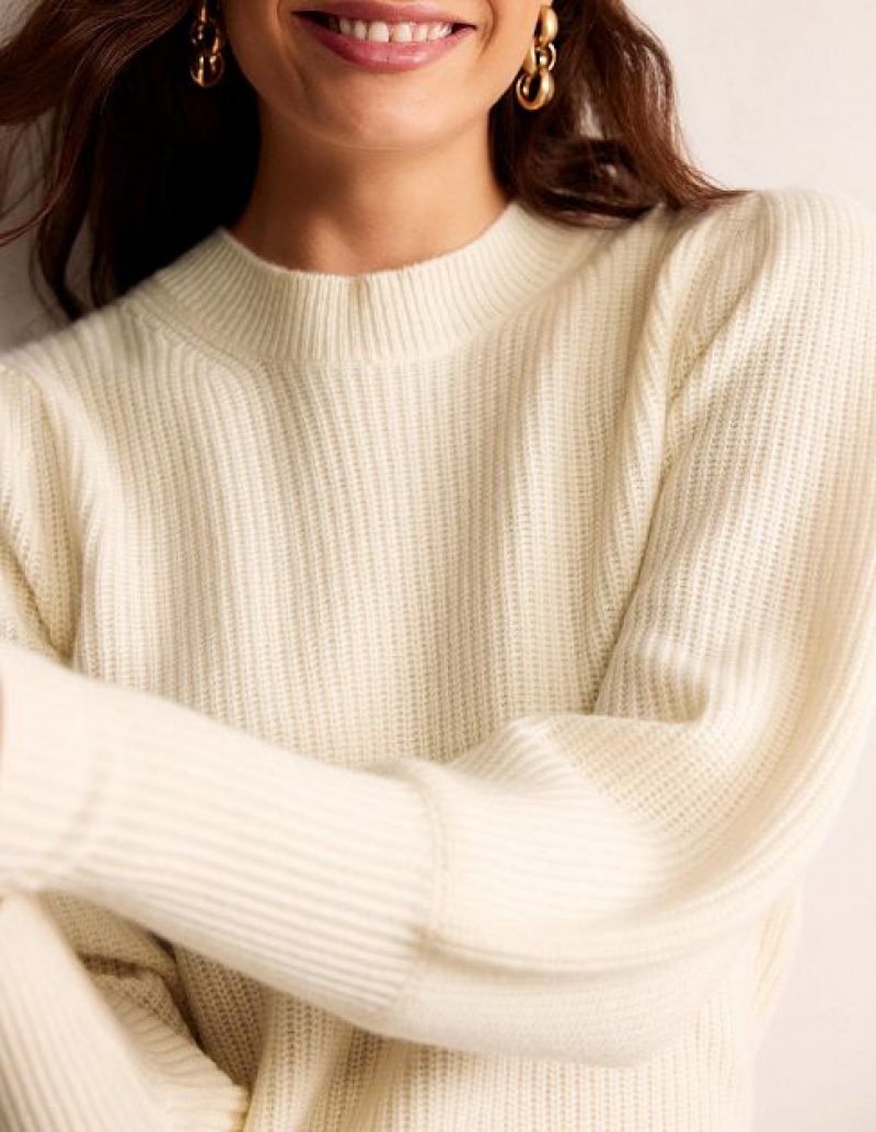 White Women's Boden Key Hole Cashmere Sweaters | 63017PDXE