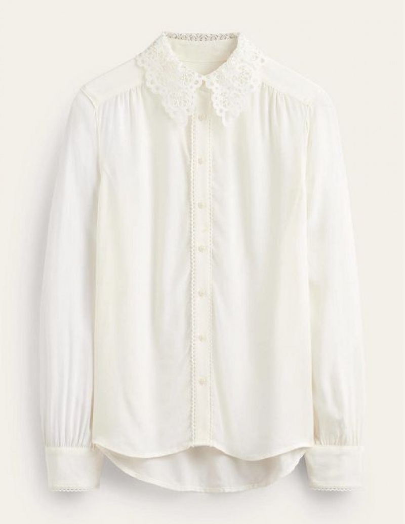 White Women's Boden Lace Collar Shirts | 51348JZRY