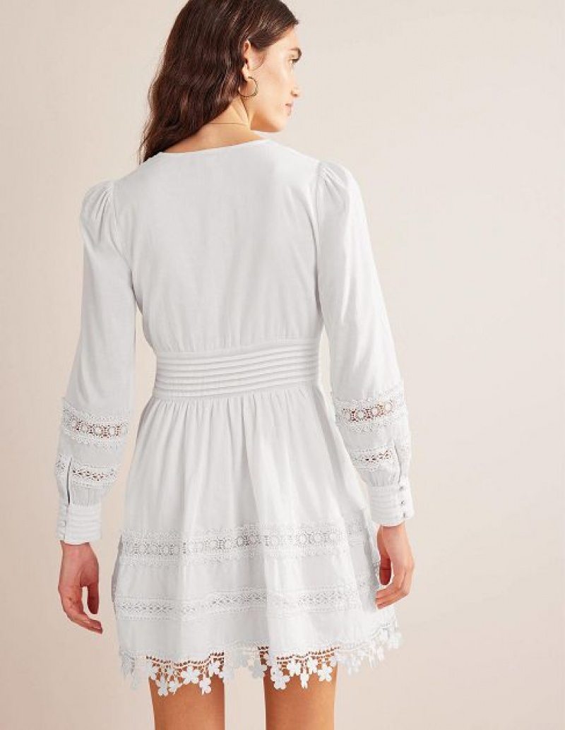 White Women's Boden Lace Trim Mini Dress | 25468NZEY