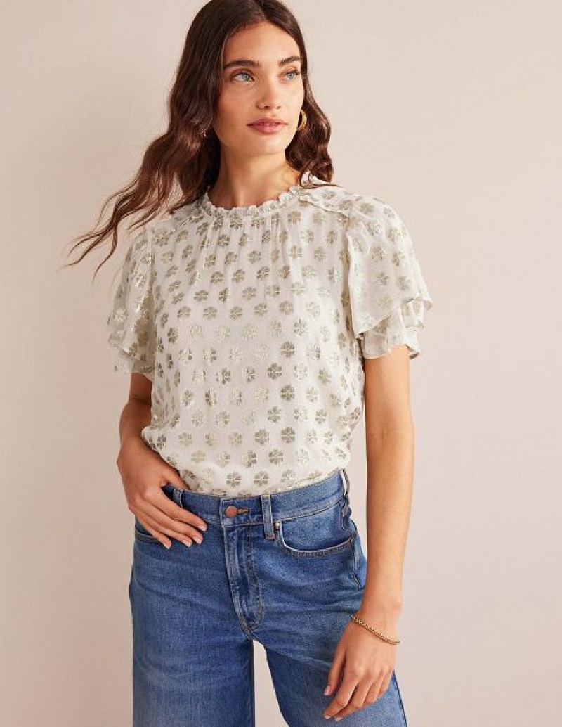 White Women's Boden Multi Ruffle Tops | 14806FEDM