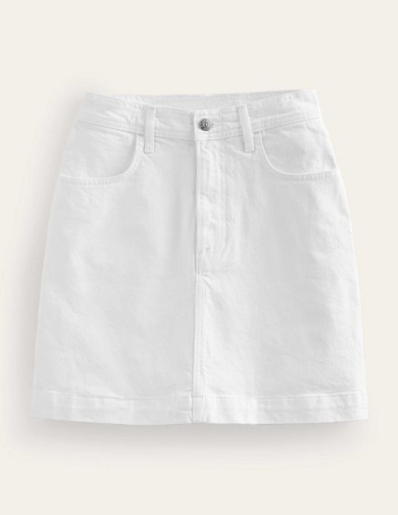 White Women's Boden Nell Denim Skirts | 12067FPMQ