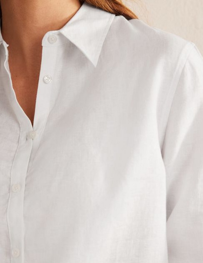 White Women's Boden New Linen Shirts | 24957LBDQ