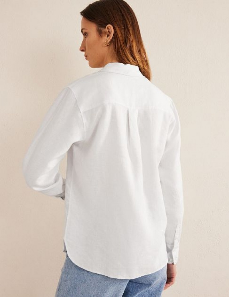 White Women's Boden New Linen Shirts | 24957LBDQ