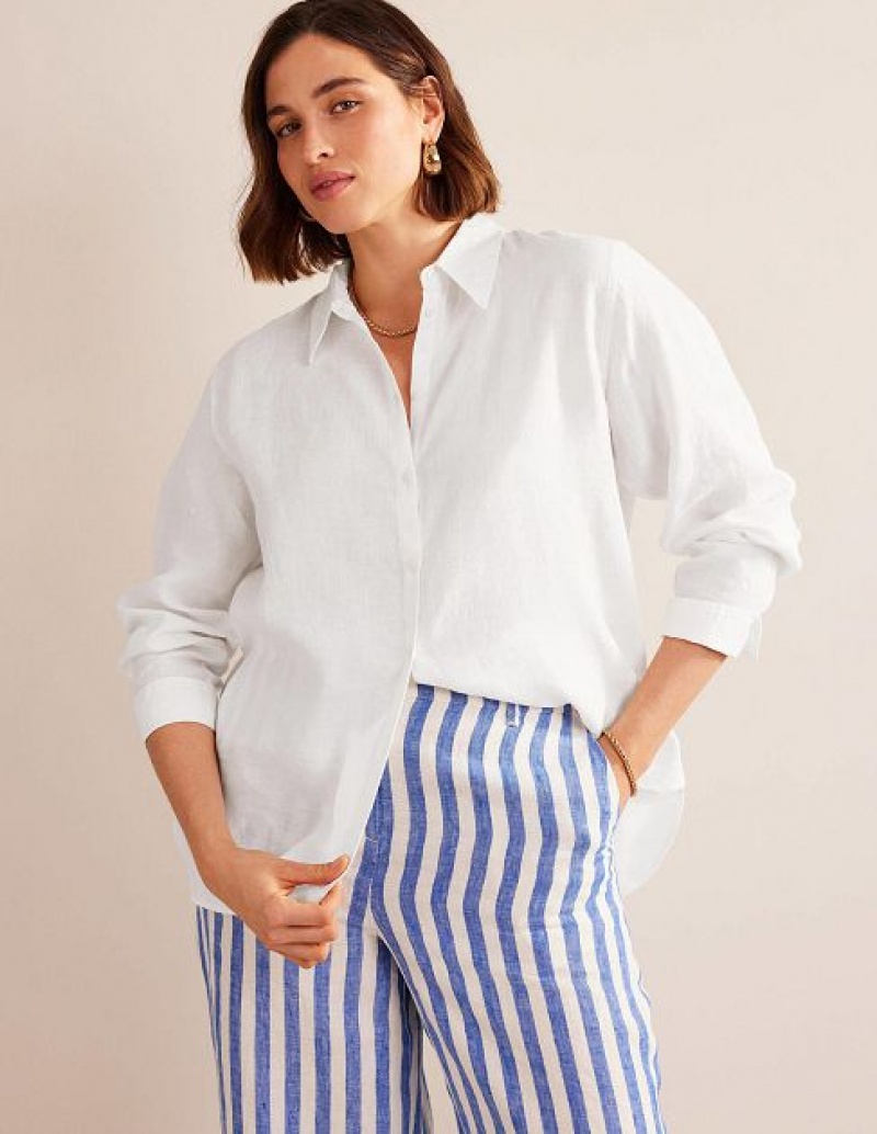 White Women's Boden New Linen Shirts | 24957LBDQ