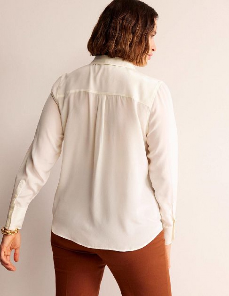 White Women's Boden New Silk Shirts | 72548GKUJ