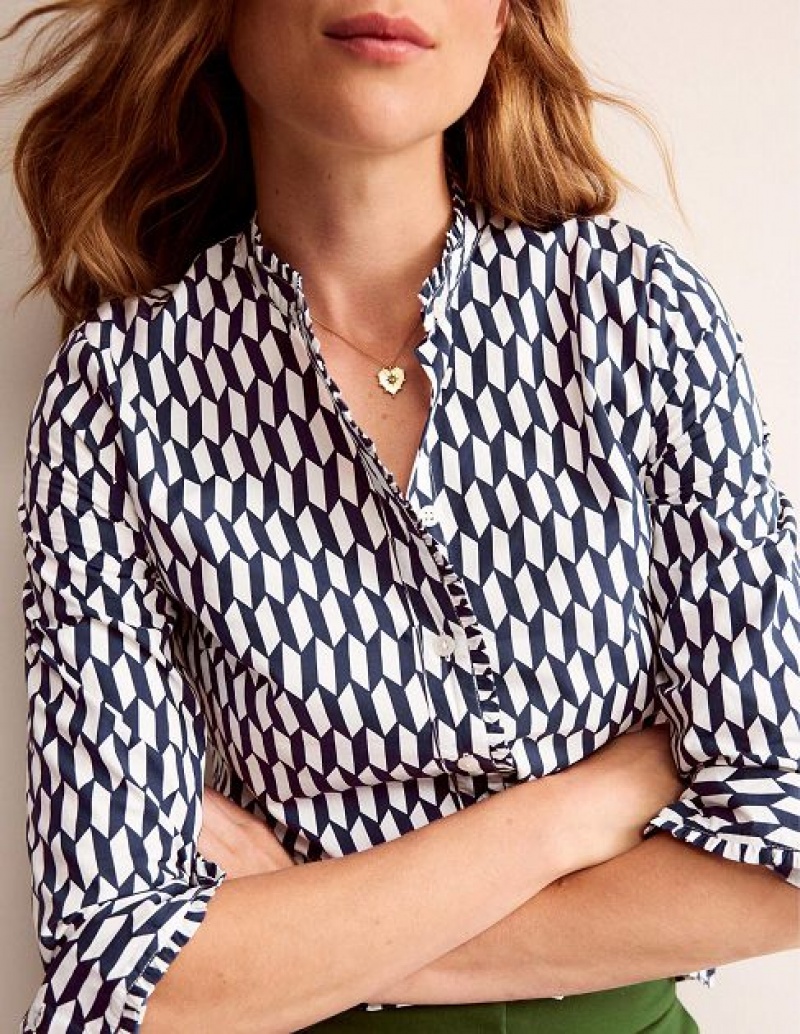 White Women's Boden Phoebe Cotton Shirts | 58106NHOB