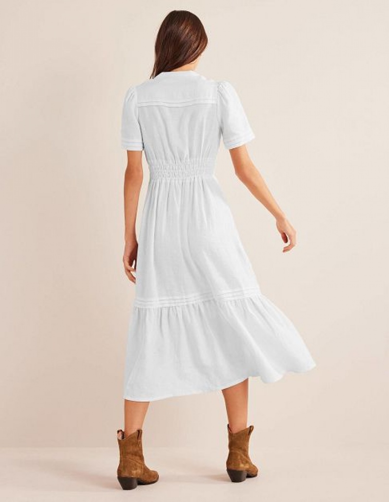 White Women's Boden Pintuck Detail Midi Dress | 80534OEXJ