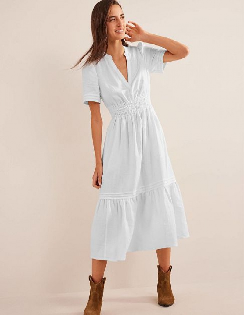 White Women's Boden Pintuck Detail Midi Dress | 80534OEXJ