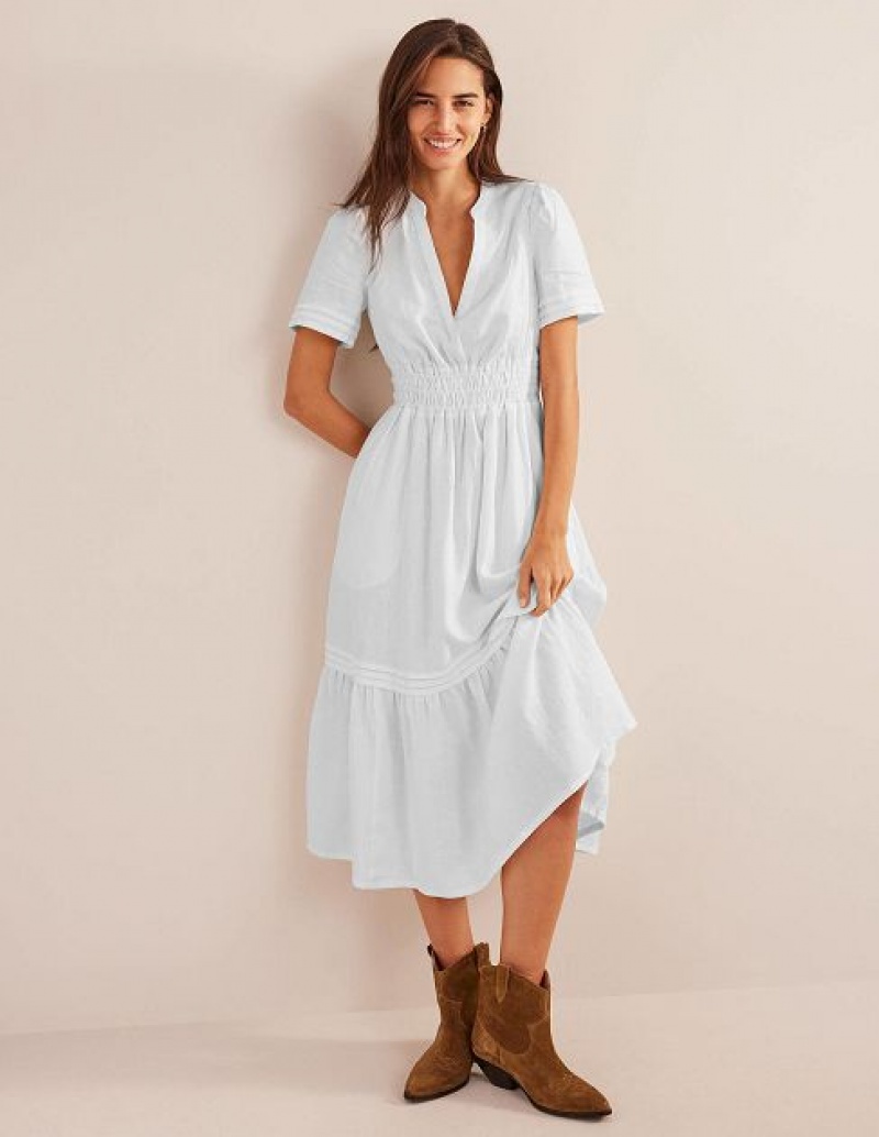 White Women\'s Boden Pintuck Detail Midi Dress | 80534OEXJ